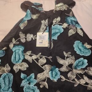 Trina Turk Floral Embroidered  Dress - Black and Blue
